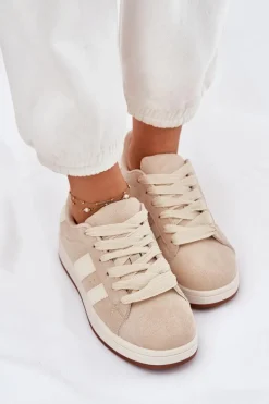 Sneakersy Damskie Z Eko Zamszu Beżowe Arlenina