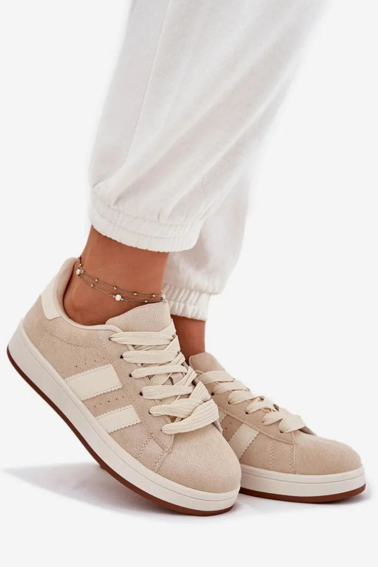 Sneakersy Damskie Z Eko Zamszu Beżowe Arlenina