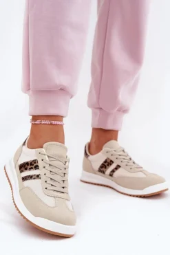 Sneakersy Damskie Z Eko Zamszu Panterka Beżowe Marinils