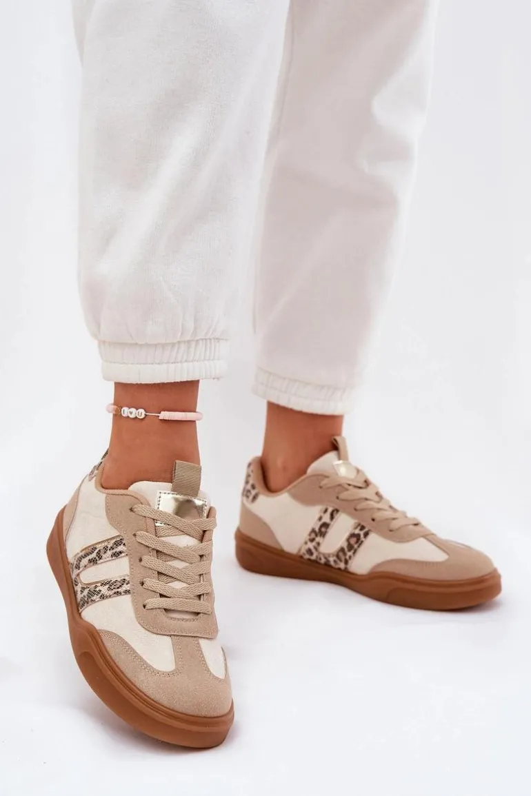 Sneakersy Damskie Z Eko Zamszu Panterka Beżowe Satylies