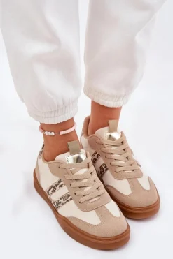 Sneakersy Damskie Z Eko Zamszu Panterka Beżowe Satylies