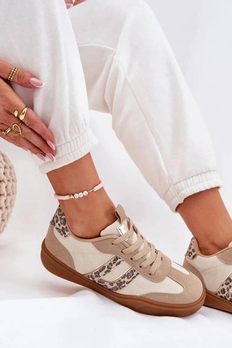 Sneakersy Damskie Z Eko Zamszu Panterka Beżowe Satylies