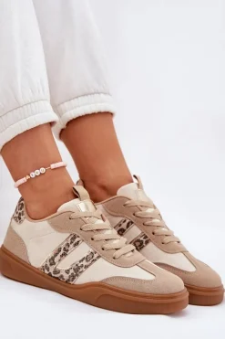 Sneakersy Damskie Z Eko Zamszu Panterka Beżowe Satylies