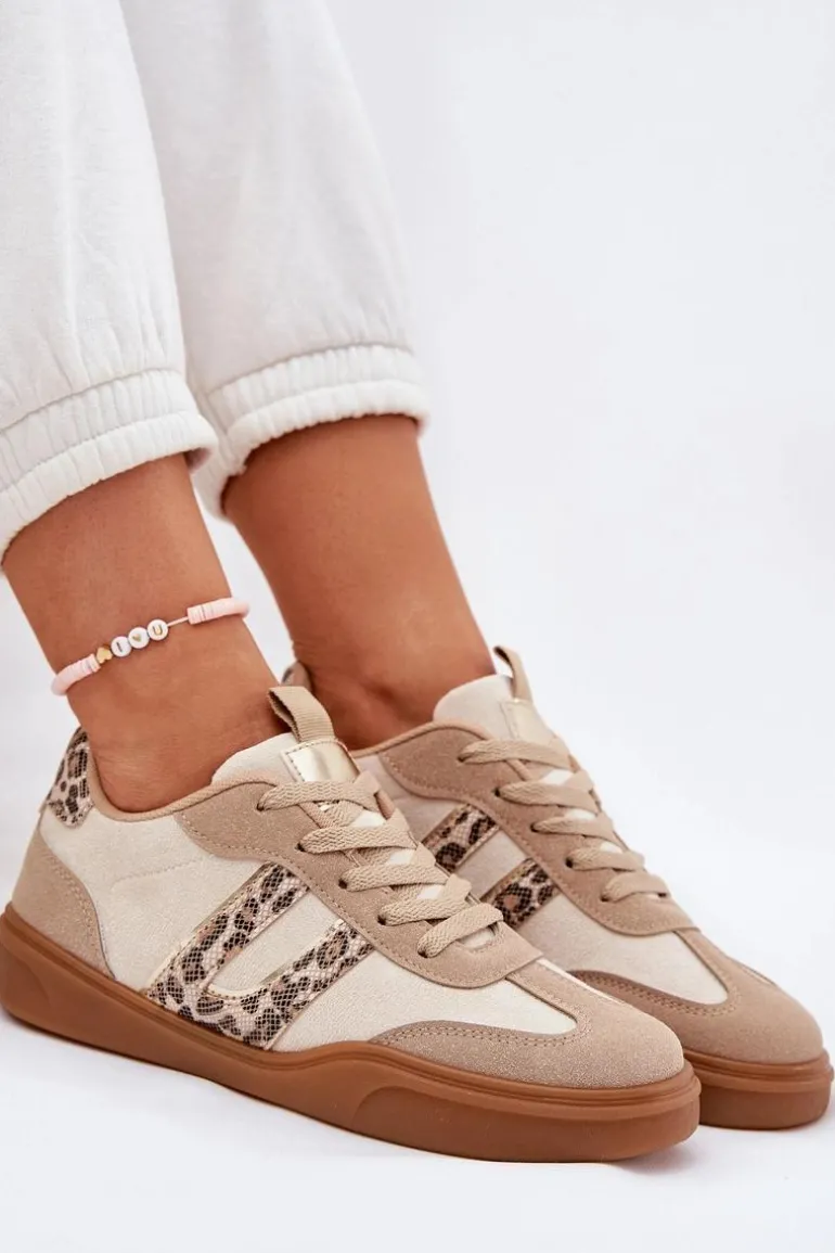 Sneakersy Damskie Z Eko Zamszu Panterka Beżowe Satylies
