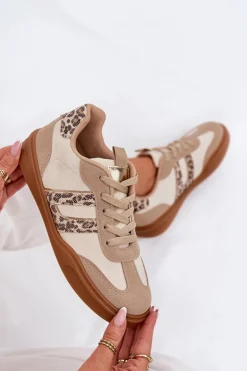 Sneakersy Damskie Z Eko Zamszu Panterka Beżowe Satylies