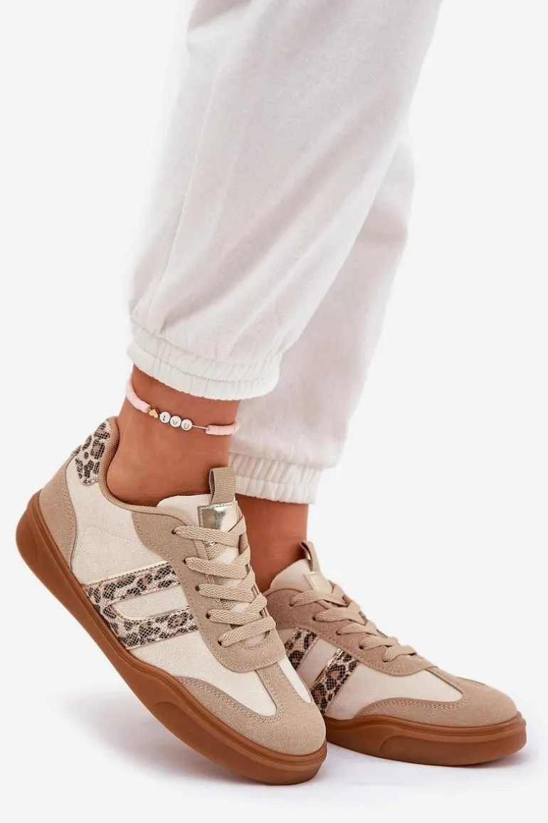 Sneakersy Damskie Z Eko Zamszu Panterka Beżowe Satylies