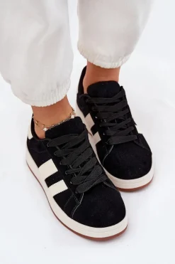 Sneakersy Damskie Z Eko Zamszu Czarne Arlenina