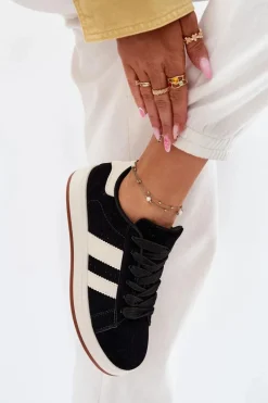 Sneakersy Damskie Z Eko Zamszu Czarne Arlenina