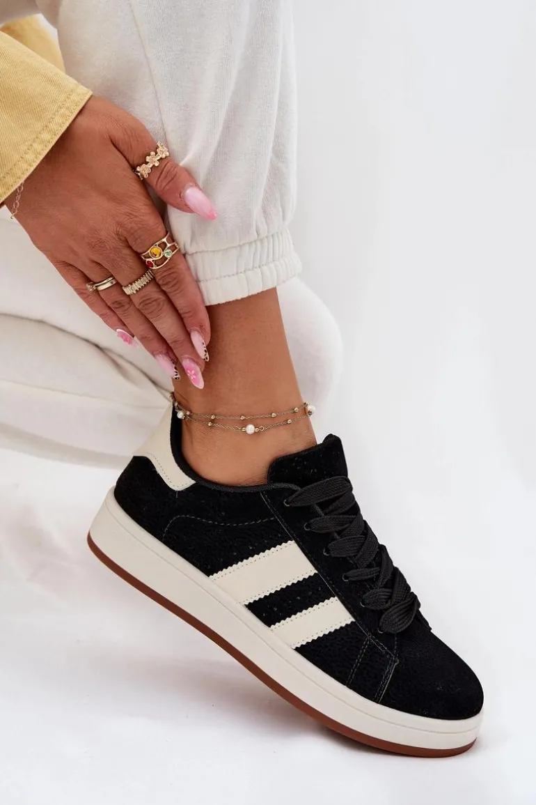 Sneakersy Damskie Z Eko Zamszu Czarne Arlenina