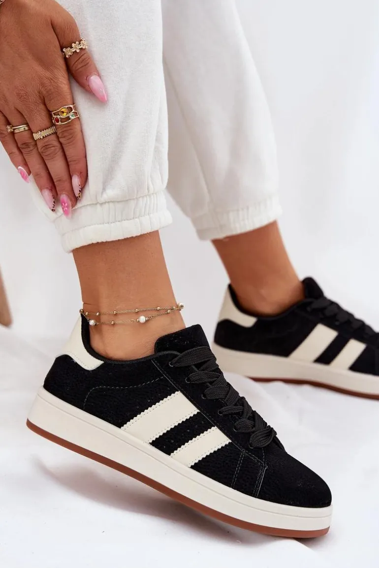 Sneakersy Damskie Z Eko Zamszu Czarne Arlenina