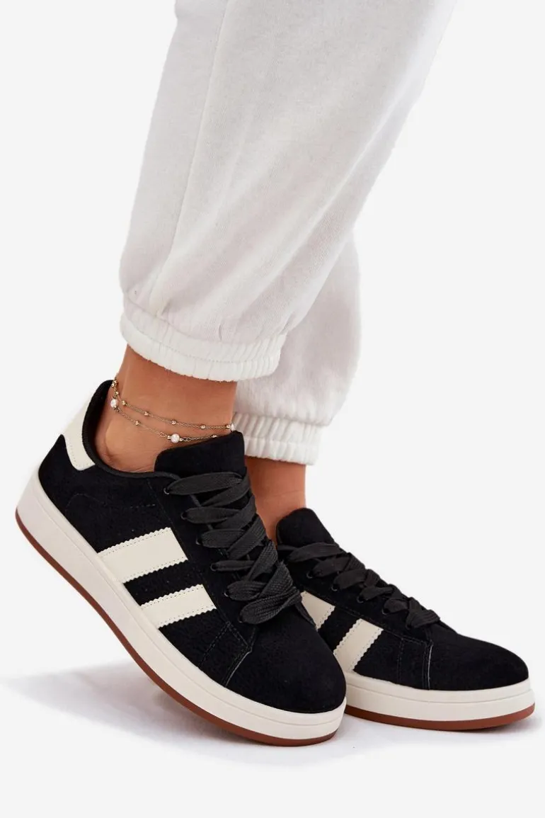 Sneakersy Damskie Z Eko Zamszu Czarne Arlenina