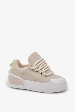 Sneakersy Damskie Z Grubymi Sznurówkami Na Platformie Beżowe Laloma