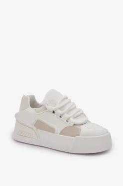 Sneakersy Damskie Z Grubymi Sznurówkami Na Platformie Białe Laloma