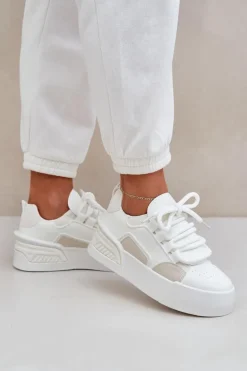 Sneakersy Damskie Z Grubymi Sznurówkami Na Platformie Białe Laloma