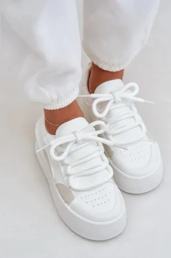 Sneakersy Damskie Z Grubymi Sznurówkami Na Platformie Białe Laloma