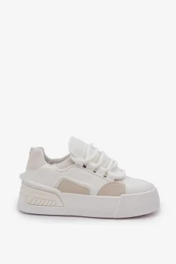 Sneakersy Damskie Z Grubymi Sznurówkami Na Platformie Białe Laloma