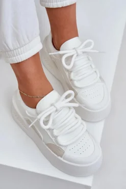 Sneakersy Damskie Z Grubymi Sznurówkami Na Platformie Białe Laloma