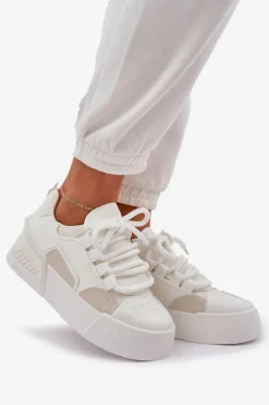 Sneakersy Damskie Z Grubymi Sznurówkami Na Platformie Białe Laloma