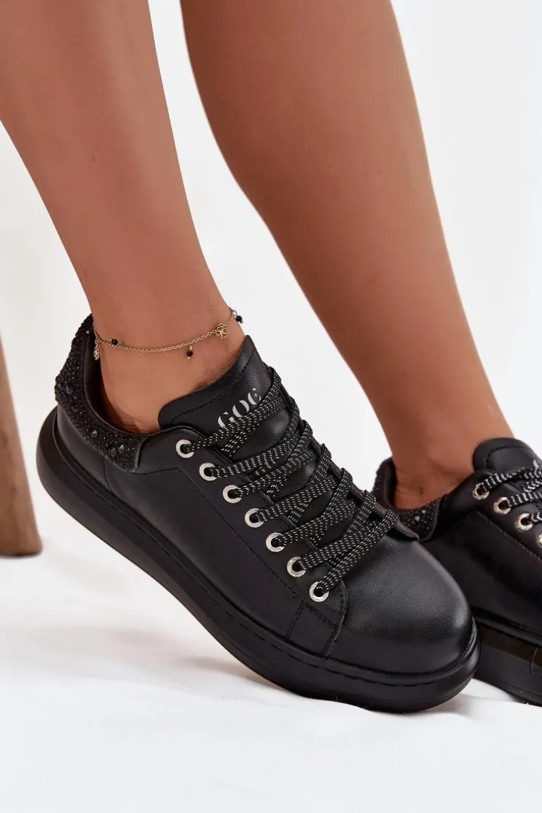 Sneakersy Damskie Z Naturalnej Skóry GOE OO2N4004 Czarne