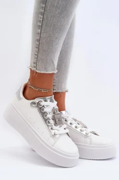 Sneakersy Damskie Z Ozdobą Białe Celedria