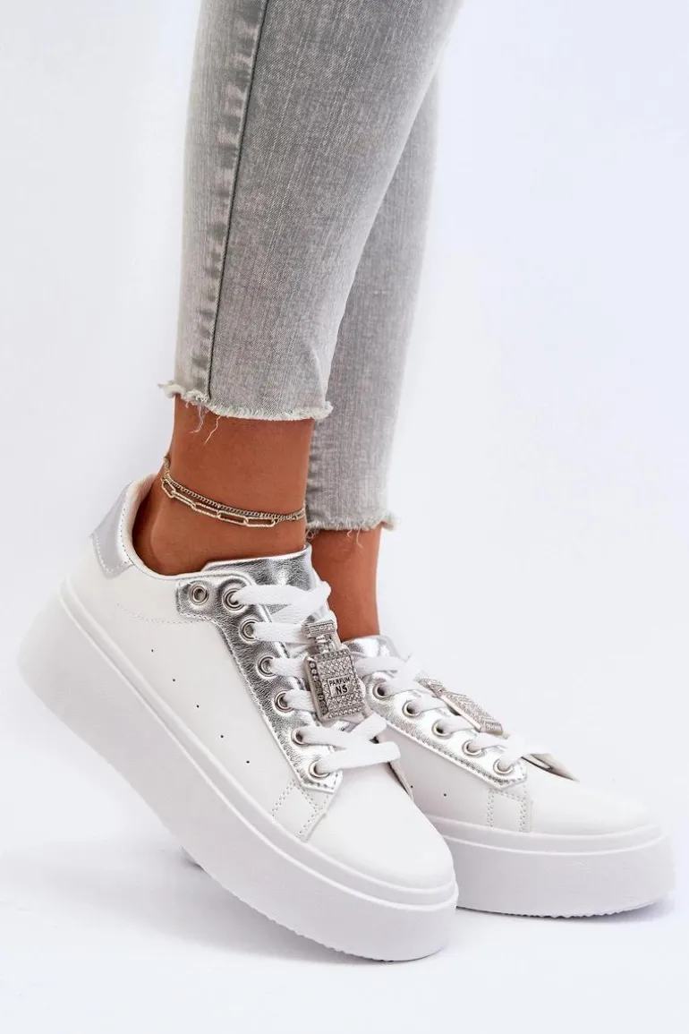 Sneakersy Damskie Z Ozdobą Białe Celedria