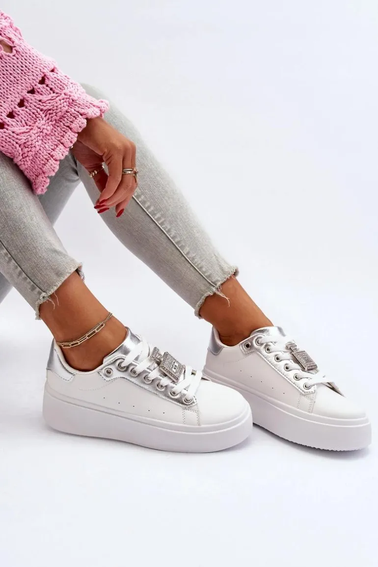 Sneakersy Damskie Z Ozdobą Białe Celedria
