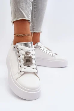 Sneakersy Damskie Z Ozdobą Białe Celedria