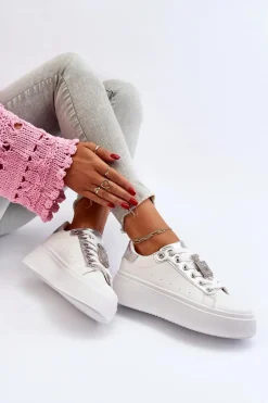 Sneakersy Damskie Z Ozdobą Białe Celedria