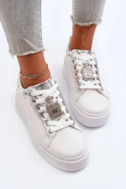 Sneakersy Damskie Z Ozdobą Białe Celedria