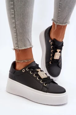 Sneakersy Damskie Z Ozdobą Czarne Celedria