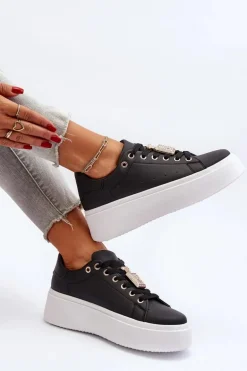 Sneakersy Damskie Z Ozdobą Czarne Celedria