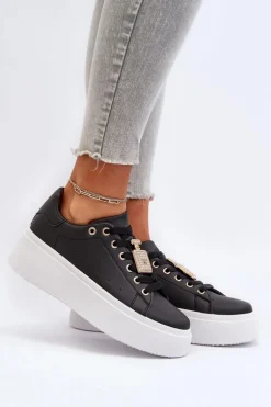 Sneakersy Damskie Z Ozdobą Czarne Celedria