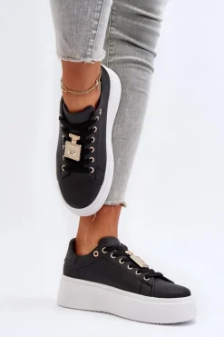 Sneakersy Damskie Z Ozdobą Czarne Celedria