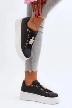 Sneakersy Damskie Z Ozdobą Czarne Celedria