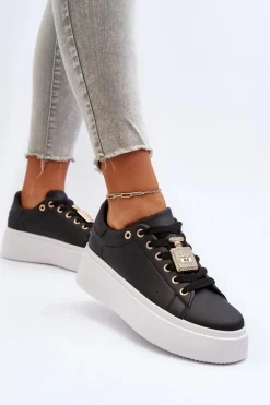 Sneakersy Damskie Z Ozdobą Czarne Celedria