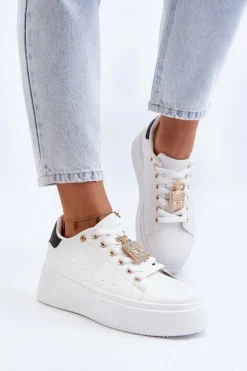 Sneakersy Damskie Z Ozdobą Białe Celedria