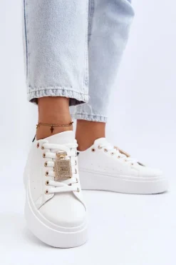Sneakersy Damskie Z Ozdobą Białe Celedria