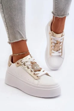 Sneakersy Damskie Z Ozdobą Białe Celedria