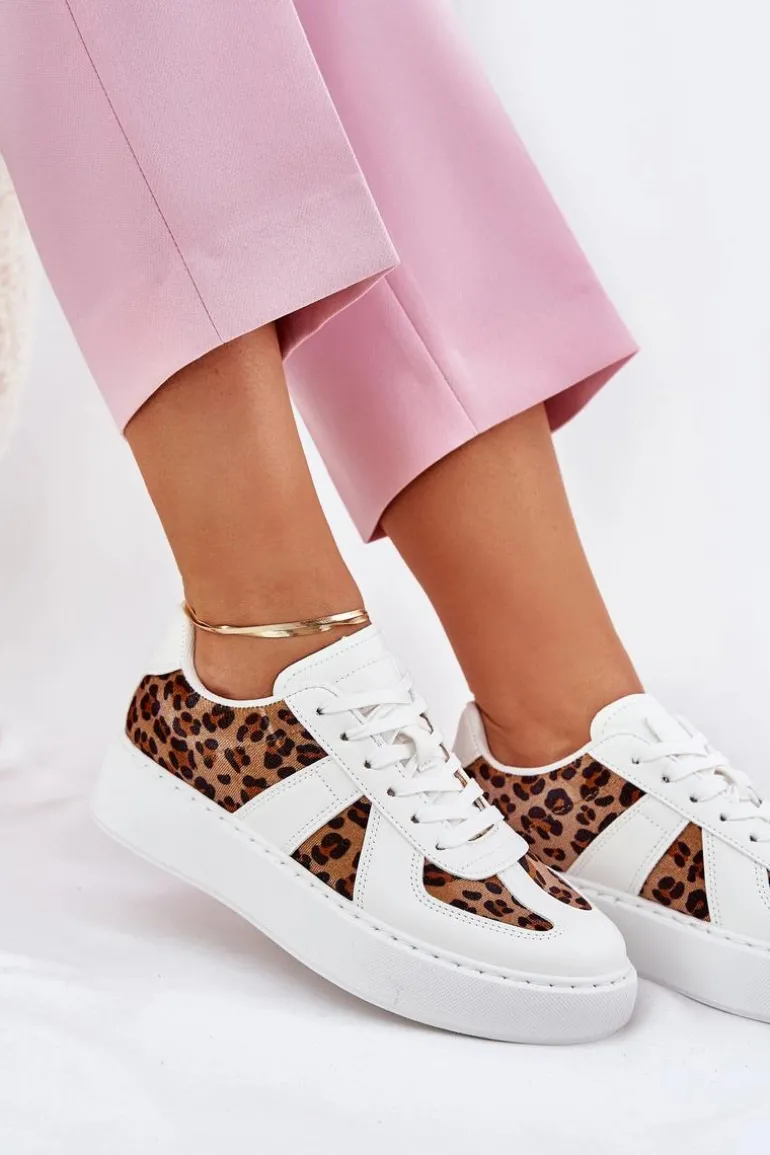 Sneakersy Damskie Z Panterką Na Platformie Białe Nativira