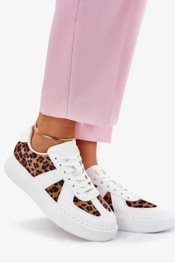 Sneakersy Damskie Z Panterką Na Platformie Białe Nativira