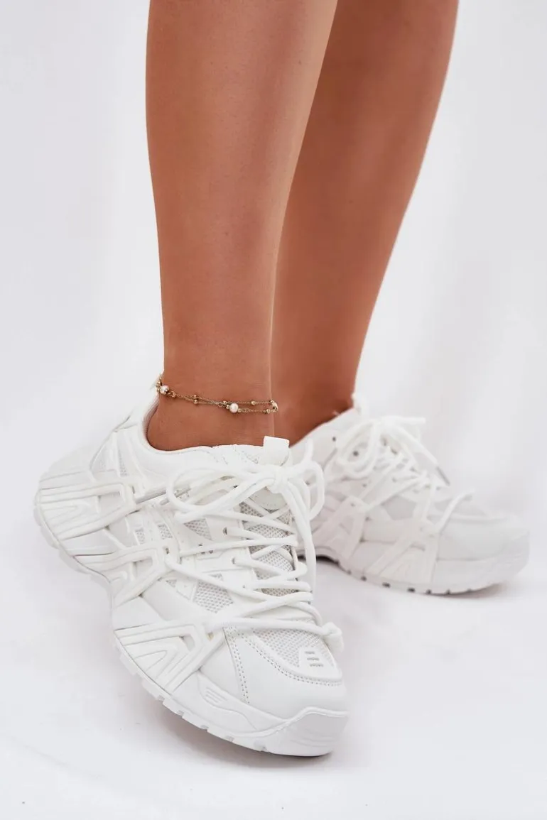 Sneakersy Damskie Z Podwójnym Sznurowaniem Białe Onivetta