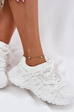 Sneakersy Damskie Z Podwójnym Sznurowaniem Białe Onivetta