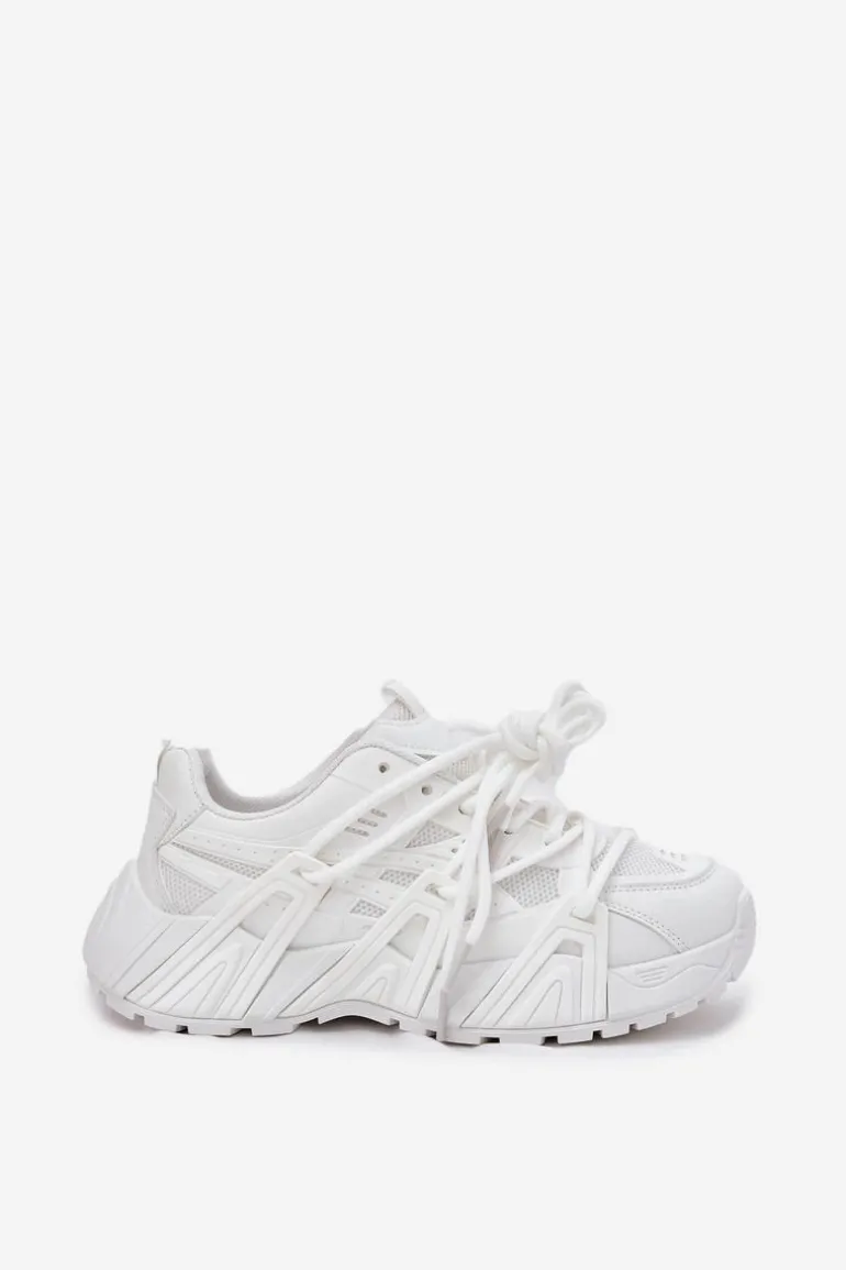 Sneakersy Damskie Z Podwójnym Sznurowaniem Białe Onivetta