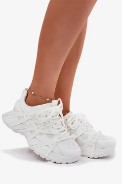 Sneakersy Damskie Z Podwójnym Sznurowaniem Białe Onivetta