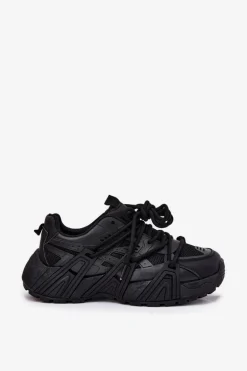 Sneakersy Damskie Z Podwójnym Sznurowaniem Czarne Onivetta