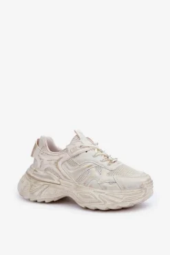 Sneakersy Damskie Z Przetarciami Na Platformie Beżowe Seladwen