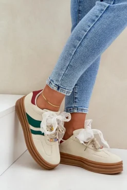 Sneakersy Damskie Z Przypinkami Beżowe Jariana
