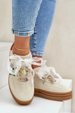 Sneakersy Damskie Z Przypinkami Beżowe Jariana