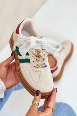 Sneakersy Damskie Z Przypinkami Beżowe Jariana