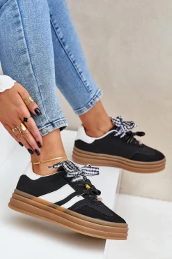 Sneakersy Damskie Z Przypinkami Czarne Jariana